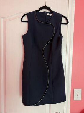Amanda Uprichard Navy Curve-Trim Shift Dress